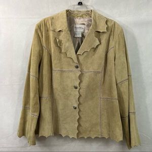 Pamela McCoy Womens Jacket Coat 
Leather Tan Beige Button Scalloped Size Large